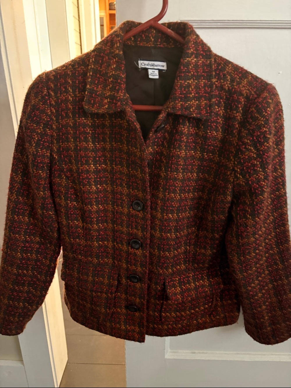 croft & barrow Tweed Button-Up Blazer in Red and Brown Multi